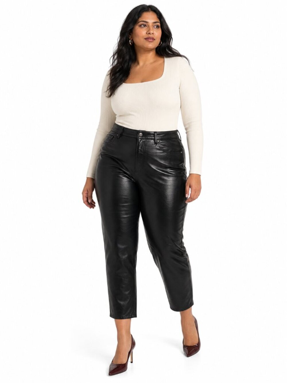 Good American Good Classic Faux Leather Pants Black High Rise Size 18